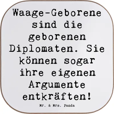 Produktbild von Mr. & Mrs. Panda Holzuntersetzer Spruch Diplomatische Waage - Weiß - Geschenk, Tierkreiszeichen, Diplomatie, bieruntersetzer, Geschenke Astrologie, Horoskop, diplomatisch