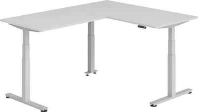 Produktbild von bümö Eckschreibtisch elektrisch höhenverstellbar L-Form - Gestell: Silber, Nachbildung: Grau, Größe: Eckschreibtisch 160 x 200 cm