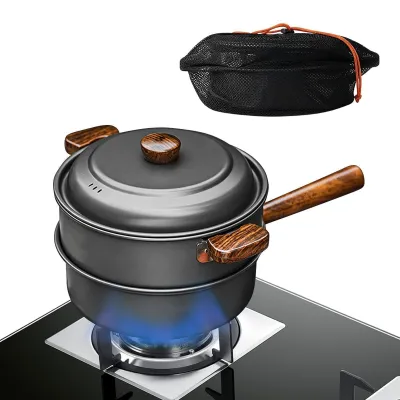 Image de Poêle de camping portable avec poignée en bois