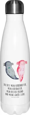 Produktbild von Mr. & Mrs. Panda Trinkflasche Axolotl Freundin - Weiß - Geschenk, Thermosflasche, trinkflaschen, Sportflasche, Liebe, Valentinstag, glücklich, Thermos, Wasserflasche