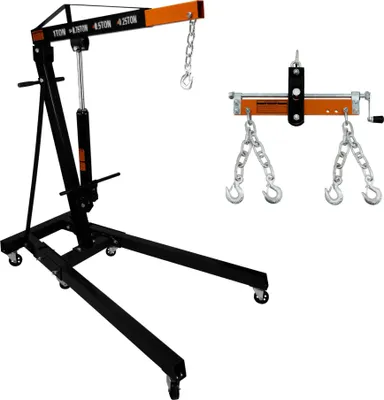 Produktbild von Motorkran 1 Tonne & Lastnivellierer I 900 kg Balancer-Stützbalken I Doppelhaken Kette I Hydraulikpumpengriff I Klappbeine I Hubwagenständer I Tragbare Werkstatt Garage I 4 JIB-Positionen Automotive
