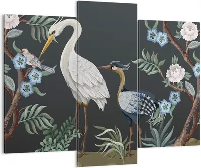 Produktbild von Bild auf Leinwand - Leinwandbild - 3 Teile - Asiatisch Reiher Blumen - 130x100cm - Wand Bild - Wanddeko - Wandbilder - Leinwanddruck - Bilder - Wanddekoration - Leinwand bilder - CB130x100-4699
