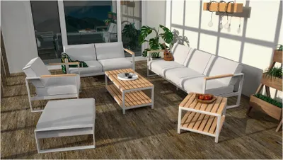 Zdjęcie produktu dla Zestaw kawowy do ogrodu 7 osobowy Casablanca ze stolikami