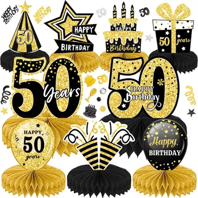 Productafbeelding van Tafeldecoratieset, papier, 10 stuks, herbruikbaar, voor een 50e verjaardag
