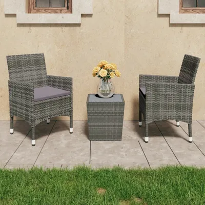 Produktbild von 3-tlg. Bistro-Set Poly Rattan und Hartglas Grau , Gartenmöbel-Sets Design 2024