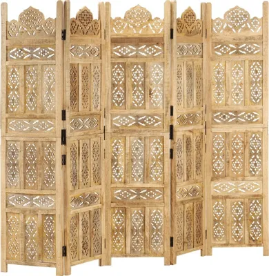 Obrázok produktu pre The Living Store 5-dielny rozdeľovač izieb ručne vyrezávaný 200 × 165 cm z mangového masívu