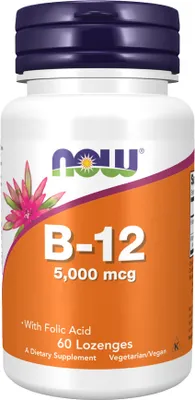 Produktbild von Now Foods B-12 mit Folsäure 5000 mcg - 60 Lutschtabletten