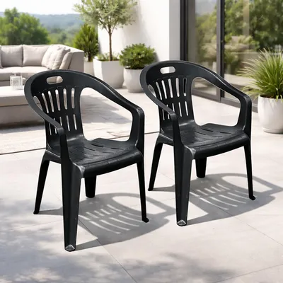 2 Stapelstuhl Bistrostuhl Gartenstuhl Wetterfest Anthrazit Kunststoff