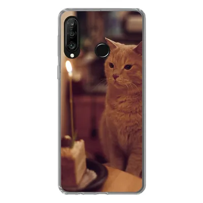 Produktbild von MuchoWow® Handyhülle Schutzhülle Hülle für Huawei P30 Lite Katze - Geburtstag - Kerze Silikon Softcase Handy Hülle - Handyhülle