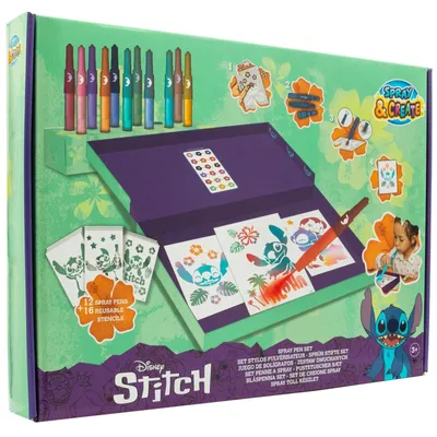 Produktbild von Stitch Spray Pen Set Deluxe Pustestifte 12 Stifte 16 Schablonen