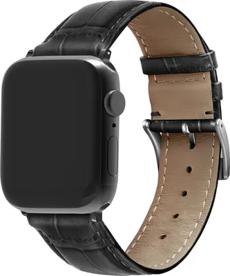 Produktbild von Strap-it Apple Watch 8 Lederarmband mit Krokoprägung (Schwarz)
