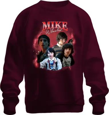 Obrázek produktu pro Mike Wheeler Stranger Dárek pro fanoušky Hawkins 80. léta Retro 90. léta Bootleg Uni mikina Pullover, Burgundy, S