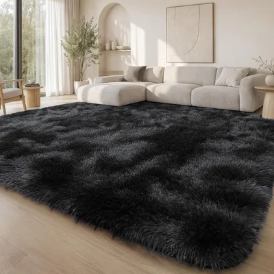 Produktbild von Fluffy Shaggy Teppich 80x150 cm - Schwarz und Waschbar