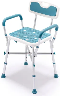 Immagine prodotto di Sedia da doccia con schienale - Sedia per il bagno per anziani - Doccia sicura - Regolabile in altezza - Portata massima 150 kg - Bianco