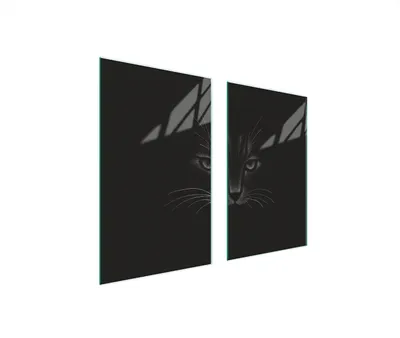 Produktbild von Herdabdeckplatten 2 teilig 75x52 Glaskeramikkochfeld Abdeckung Glas Schneidebrett Katze Schwarz