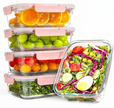 Produktbild von YASHE 5 Teile Glasbehälter mit Deckel, 1040ml Stapelbar & Luftdicht Meal Prep Bo