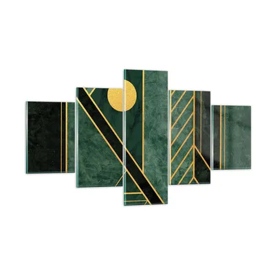 Produktbild von Bilder auf glas - 5 Teile - Grün Stück geometrisch - 125x70cm - Glasbilder - Wandbilder - Bilder - zum Aufhängen bereit - Wanddekoration aus Glas - Glas Bilder - Wandbild auf Glas - GEA125x70-4797