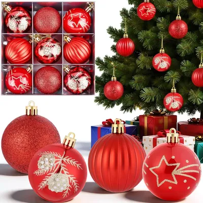 Produktbild von Weihnachtskugeln Kunststoff 9-teilig, bunt, für die Weihnachtsdekoration