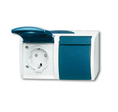 Produktbild von BJ Ocean Steckdose 2fach 20/2 EBW-53 mit erh. Ber.-sch. waager grau/blaugrün