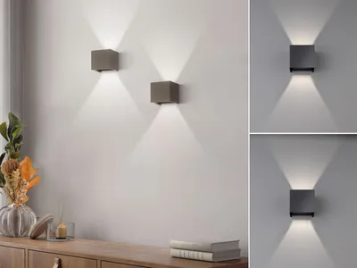 Produktbild von 2er SET kleine LED Updown Wandlampen Schwarz für Innen & Außen, Schutzart IP44