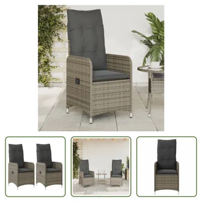 Obrázek produktu pro The Living Store Zahradní křeslo s polštářem 2 ks. Nastavitelné šedé polyratanové křeslo