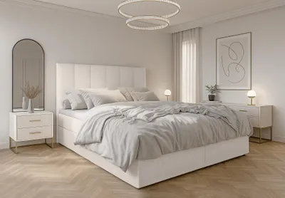 Produktbild von AX LIVING Boxbett Merea beiges Boxspringbett Bettkasten 180x200 cm