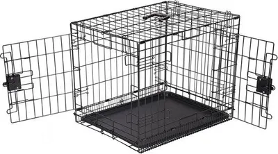 Productafbeelding van Hondenkooi met twee deuren, tussenschot en bodemplaat - 76 x 48 x 53 cm, zwart