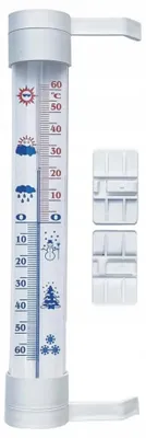 Produktbild von Analoges Fensterthermometer, selbstklebend, 26 cm, weiß, -60 bis +60 °C, innen und außen