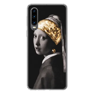 Produktbild von MuchoWow® Handyhülle Schutzhülle Hülle für Huawei P30 Malerei - Gold - Schwarz - Weiß Silikon Softcase Handy Hülle - Kartenbesitzer