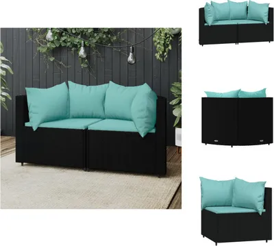 Produktbild von vidaXL Garten-Ecksofas mit Kissen 2 Stk. Schwarz Poly Rattan -  Gartensofas