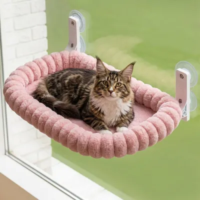 Produktbild von Katzenhängematte Fensterliege Katzenbett - 52 x 30 cm - Saugnäpfe bis 18 kg - Rosa - Für Fenster und Fensterbank
