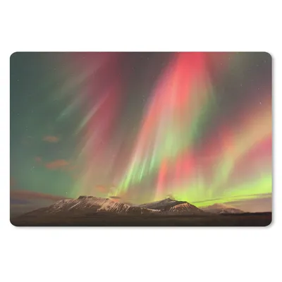 Produktbild von MuchoWow® Schreibtischunterlage Nordlichter - Grün - Rosa - Berg 60x40 cm - XXL Mauspad - Großes Mauspad