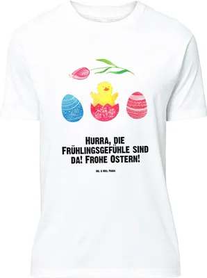 Produktbild von Mr. & Mrs. Panda Größe M T-Shirt Küken Schlüpfen - Weiß - Geschenk, Ostergrüße, Ostern, Tshirt, Grüße, Shirt, Herren, Frohe, mit Spruch, Ei