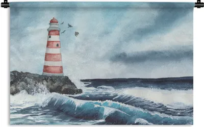 Produktbild von MuchoWow® Wandteppich Wandbehang Leuchtturm - Meer - Golf 150x100 cm Tapisserie Dekoration Wandtuch - Waschbar - Tapisserien - Wand-Decke