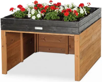 Immagine prodotto di WONDERMAKE® Garage per robot tosaerba di grande design XXL Universale con drenaggio dell'acqua, cassetta di legno per fioriere, garage per robot tosaerba, tettoia per robot da giardino