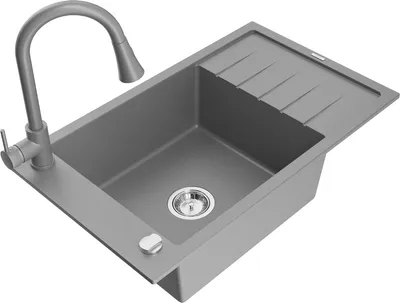 Produktbild von Mexen Elias 1 Becken-Granitspüle mit Abtropffläche und Mischbatterie Elia, Grau - 6511-71-670101-71