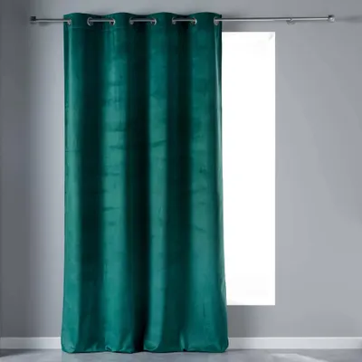 Image de Rideau à 8 oeillets "Velvetine" en velours - Bleu pétrole - 140 x 240 cm