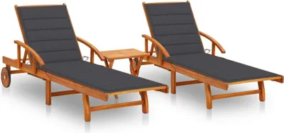 Produktbild von Maison Exclusive - Sonnenliegen 2 Stk. mit Tisch und Auflagen Massivholz Akazie