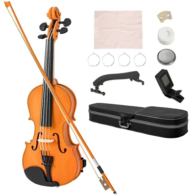 Image de Violon 4/4 - Ensemble de violons T1003-01-12876 - En bois massif - Avec étui - Léger et transportable - 60 x 21 cm - Marron
