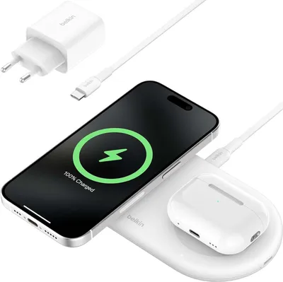 Productafbeelding van Belkin BOOST Charge Pro 2-in-1 Qi2 draadloze oplader, 15W, magnetisch, modelnummer: WIZ021vfWH
