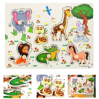 Zdjęcie produktu dla Edukacyjne Drewniane Puzzle Układanka Zwierzęta Safari Zoo Montessori