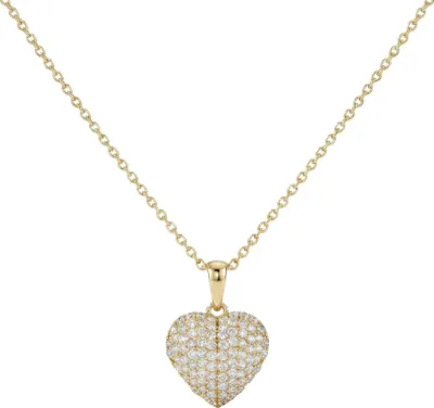 Produktbild von 375 Echtgold Halskette mit Herz Anhänger und Zirkonia Pavé Damen