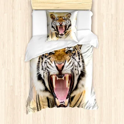 Produktbild von ABAKUHAUS Tiger Mantele, Junge Panthera Knurren, Milbensicher Allergiker geeignet mit Kissenbezügen, 135 cm x 200 cm - 80 x 80 cm, Mehrfarbig