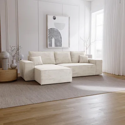 Produktbild von Ecksofa mit Schlaffunktion Bergamo L - Sofa 275 cm mit Bettkasten - Links, Ecksofa L-Form, Schlafsofa Vanille (Amor Velvet 4323)