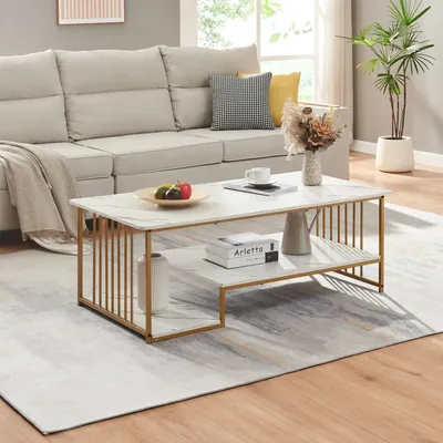 A living room scene with a couch and a coffee table.