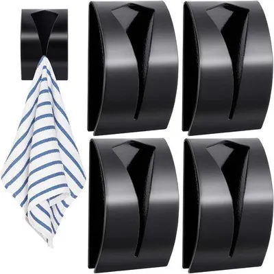 Immagine prodotto di Set di ganci in acciaio da 16 pezzi con adesivi – Supporti da parete per bagno e cucina – senza forature – nero