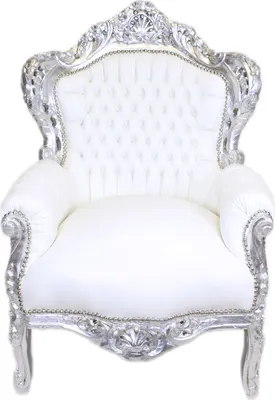 Produktbild von Barocksessel Barock Sessel Barockstuhl Armlehne Weiß Silber Kunstleder Esszimmer Wohnzimmer Büro Flur Schminkstuhl Klassisch Barock Stuhl Premium Luxu