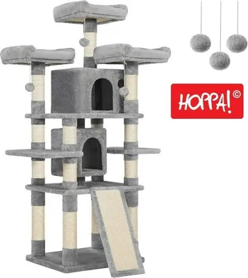 Produktbild von Hoppa! | Großer Kratzbaum | Hellgrau | Spanplatte/Plüsch/Sisal/Seil