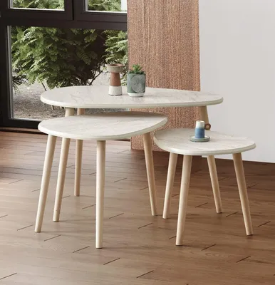 Produktbild von Skye Decor, Alvin - Travertine, Couchtisch-Set, Travertin, 100 % MDF, 80 x 52 x 50 cm