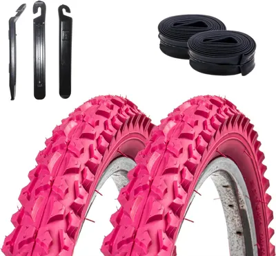 Image de 2 x Roverstone 24" pneus vélo manteau rose 57-507 (24x2,125) + 2 chambres à air AV y compris 3 démonte-pneus
